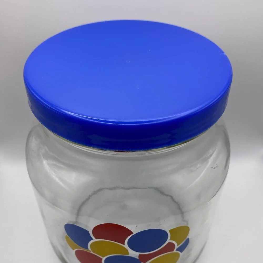 Vintage 1980s Painted Balloons Brockway Glass Co Jar W/ Blue Plastic Lid